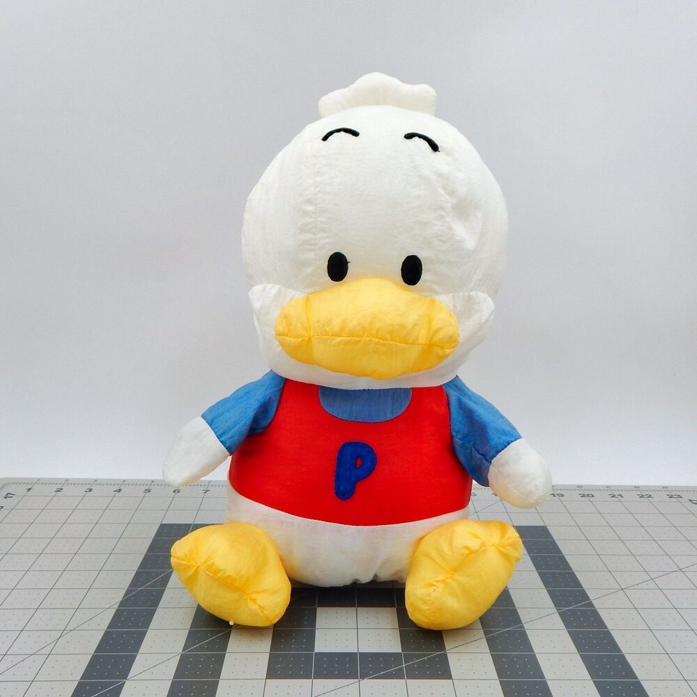 Sanrio Pekkle Plush White Duck 13 Inch Nylon Hello Kitty Red & Blue Shirt P